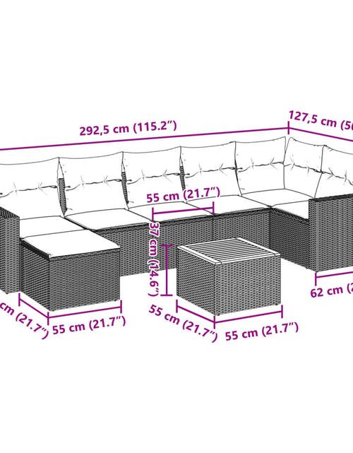 Încărcați imaginea în vizualizatorul Galerie, Set mobilier de grădină cu perne, 8 piese, negru, poliratan
