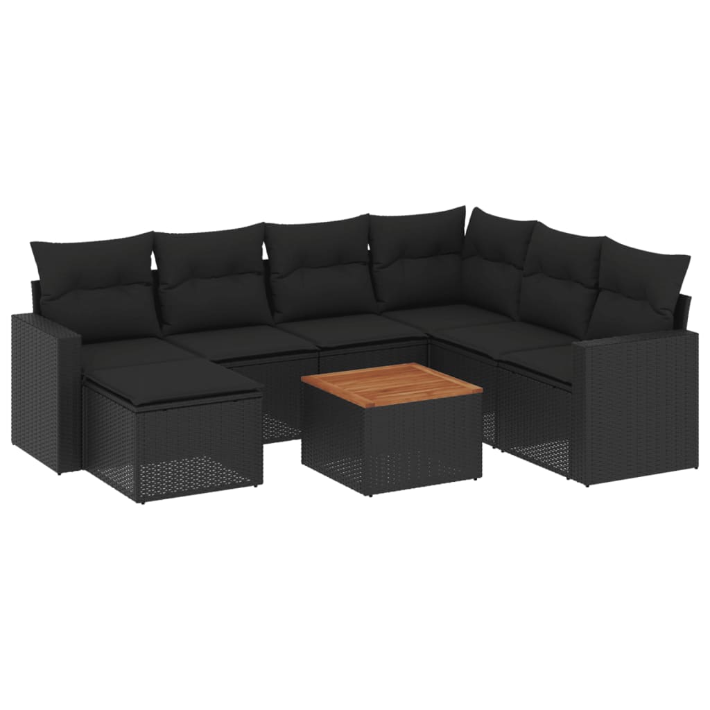 Set mobilier de grădină cu perne, 8 piese, negru, poliratan