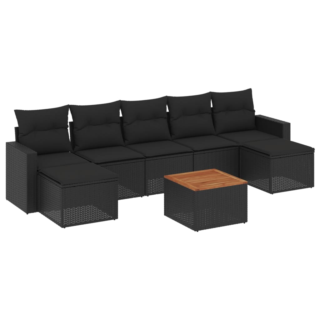 Set mobilier de grădină cu perne, 8 piese, negru, poliratan