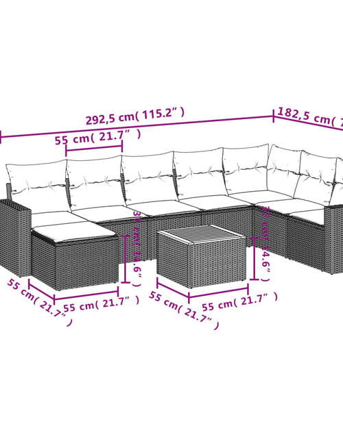 Încărcați imaginea în vizualizatorul Galerie, Set mobilier de grădină cu perne, 9 piese, negru, poliratan
