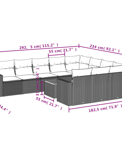 Încărcați imaginea în vizualizatorul Galerie, Set canapele de grădină cu perne, 11 piese, bej, poliratan
