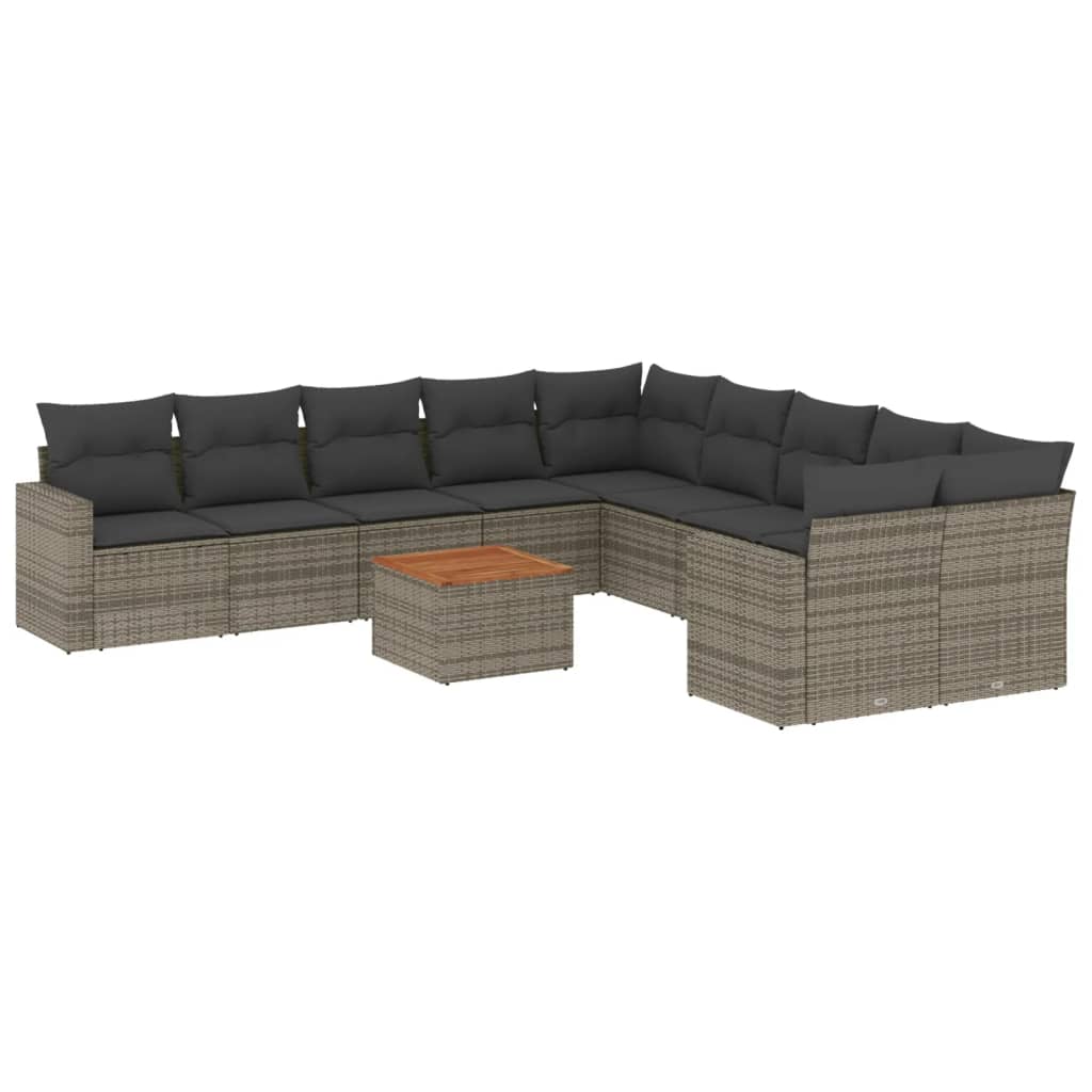 Set canapele de grădină cu perne, 11 piese, gri, poliratan