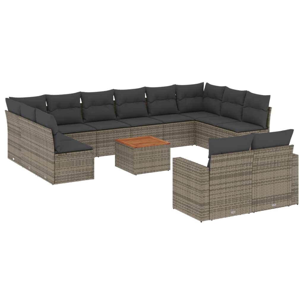 Set mobilier de grădină cu perne, 13 piese, gri, poliratan