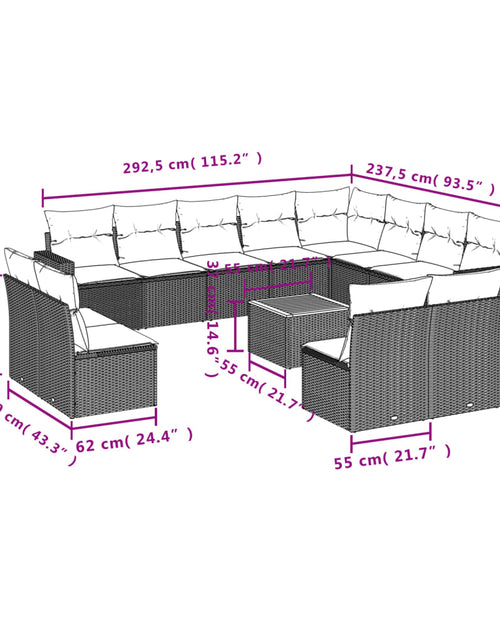 Încărcați imaginea în vizualizatorul Galerie, Set mobilier de grădină cu perne, 13 piese, negru, poliratan
