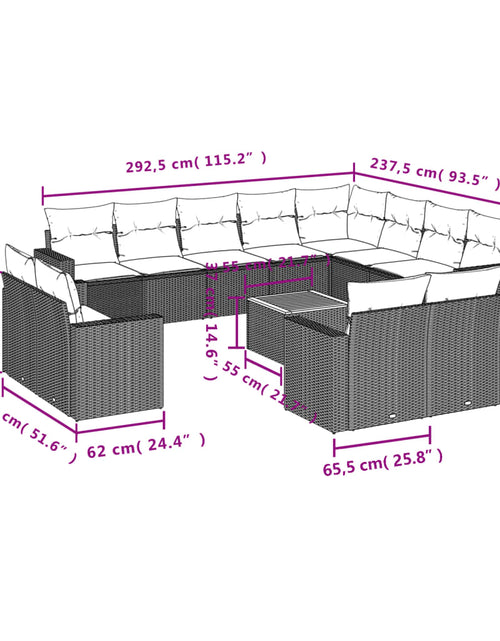 Încărcați imaginea în vizualizatorul Galerie, Set mobilier de grădină cu perne, 13 piese, gri, poliratan
