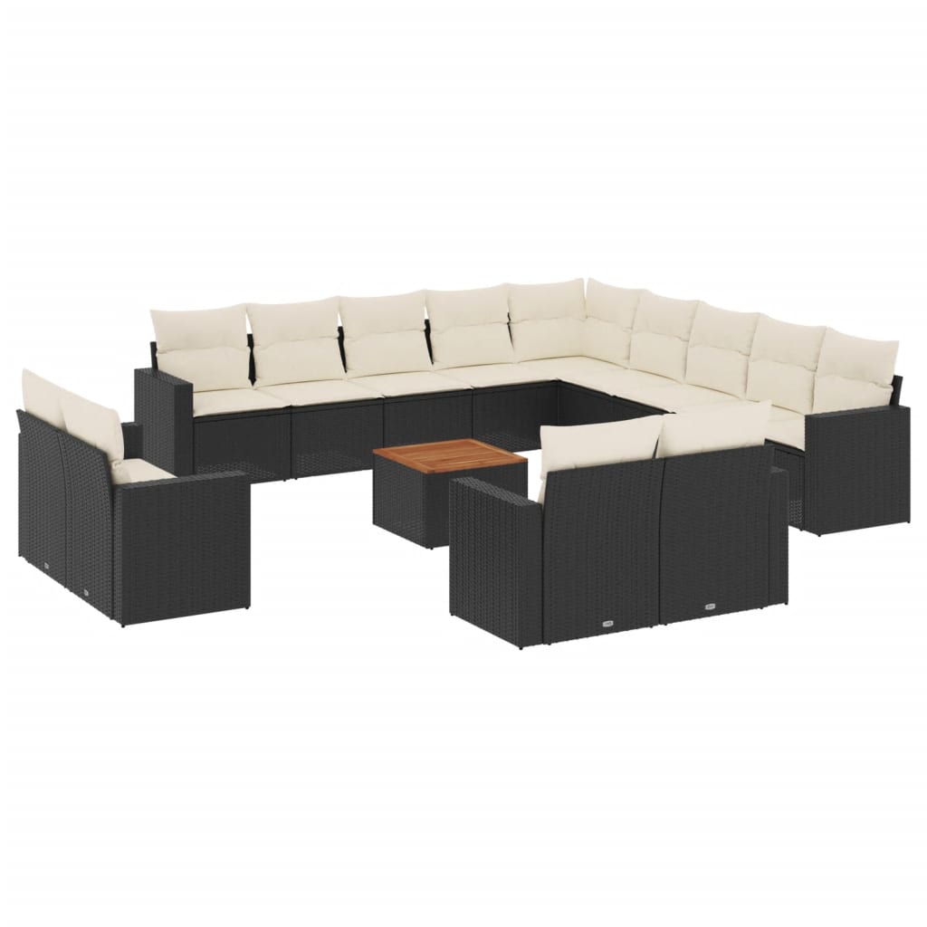 Set mobilier de grădină cu perne, 14 piese, negru, poliratan