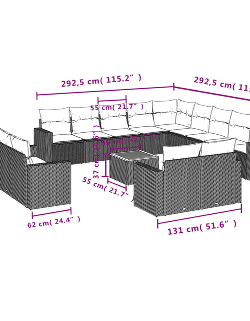 Încărcați imaginea în vizualizatorul Galerie, Set canapele de grădină, 14 piese, cu perne, bej, poliratan
