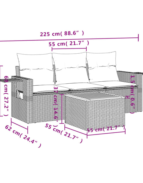 Încărcați imaginea în vizualizatorul Galerie, Set mobilier de grădină cu perne, 4 piese, negru, poliratan
