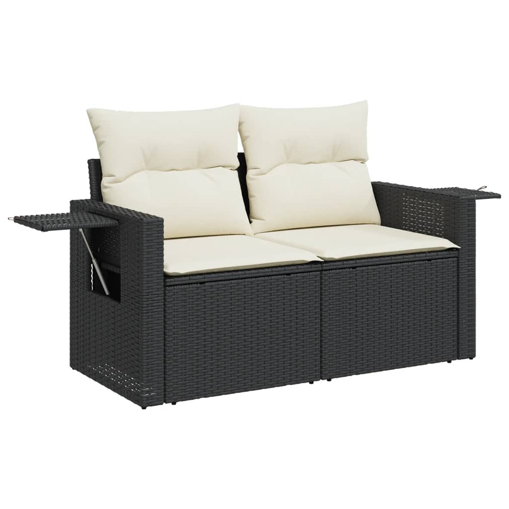 Set mobilier de grădină cu perne, 6 piese, negru, poliratan