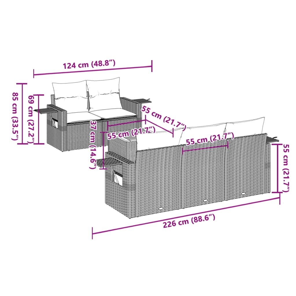 Set mobilier de grădină cu perne, 6 piese, negru, poliratan