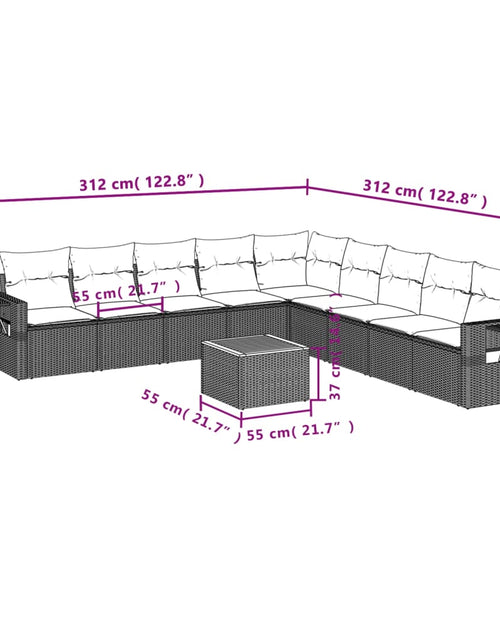 Загрузите изображение в средство просмотра галереи, Set mobilier de grădină cu perne, 10 piese, gri, poliratan
