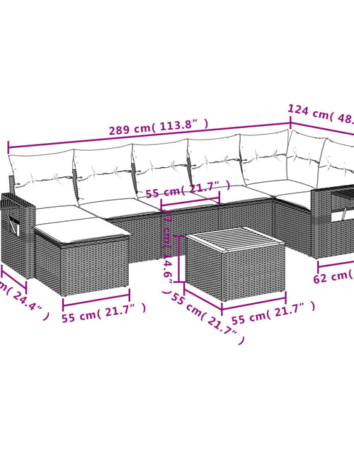 Încărcați imaginea în vizualizatorul Galerie, Set mobilier de grădină cu perne, 8 piese, negru, poliratan
