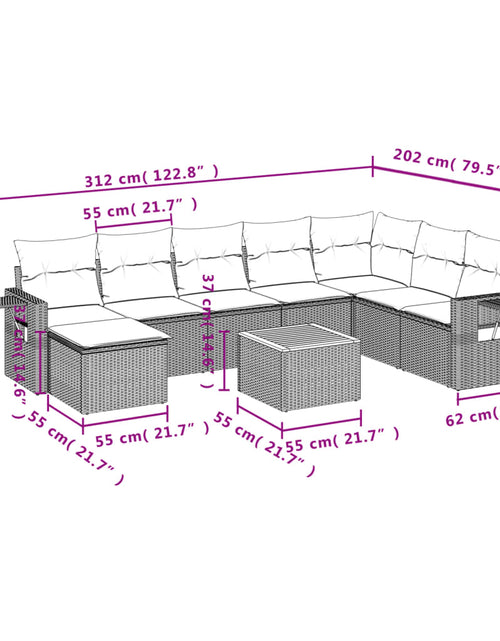 Încărcați imaginea în vizualizatorul Galerie, Set mobilier de grădină cu perne, 9 piese, negru, poliratan
