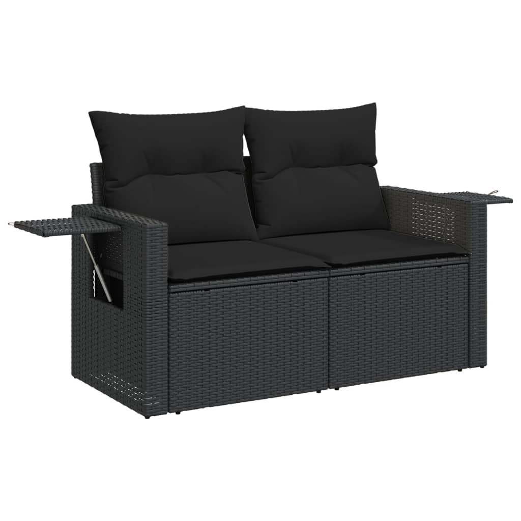 Set mobilier de grădină cu perne, 13 piese, negru, poliratan