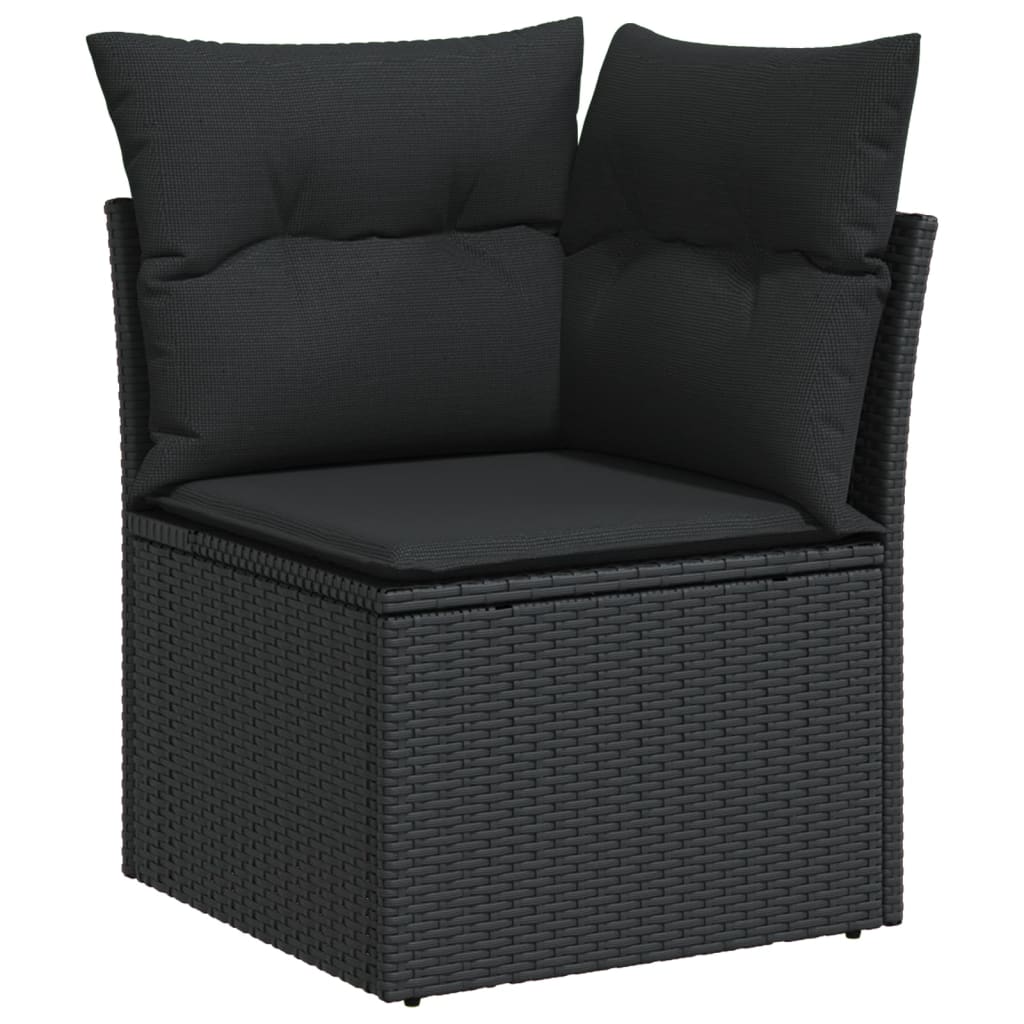 Set mobilier de grădină cu perne, 13 piese, negru, poliratan