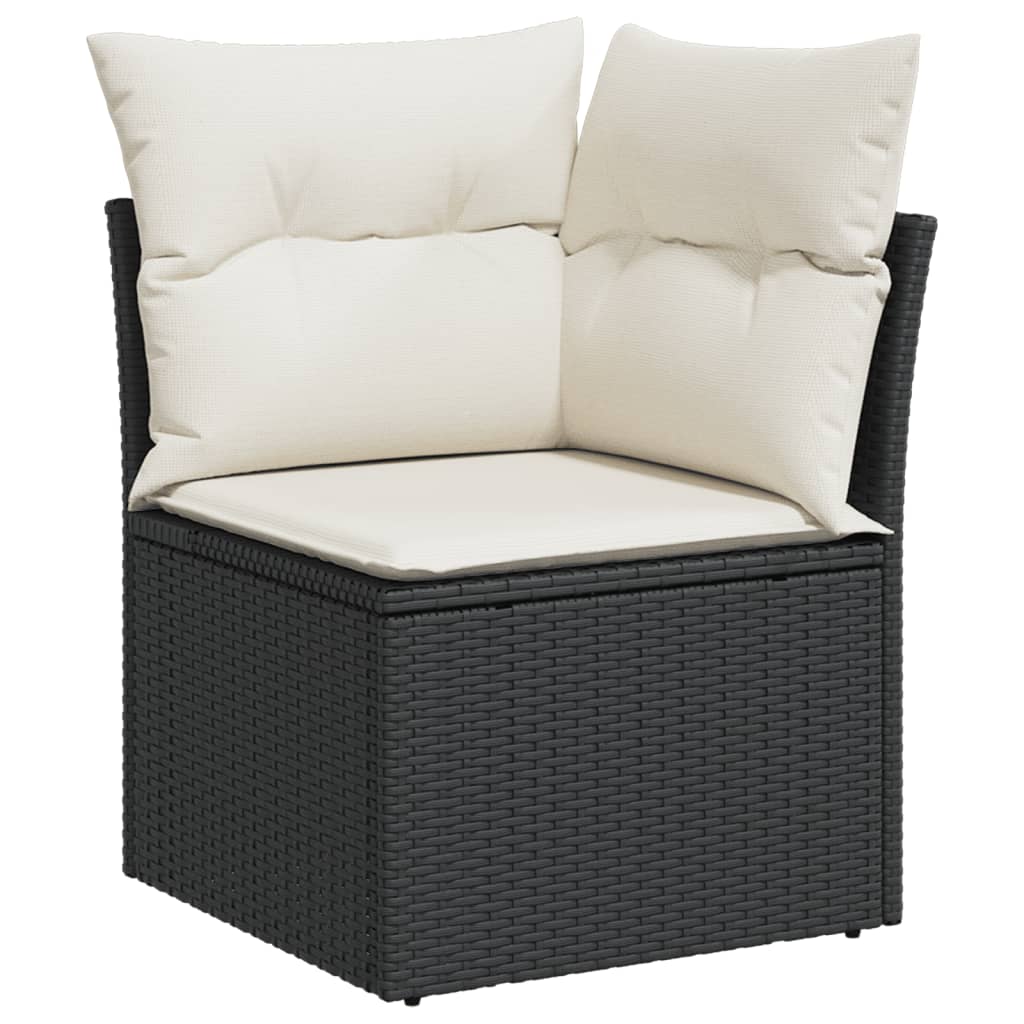 Set mobilier de grădină cu perne, 13 piese, negru, poliratan