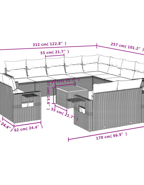 Încărcați imaginea în vizualizatorul Galerie, Set mobilier de grădină cu perne, 13 piese, negru, poliratan
