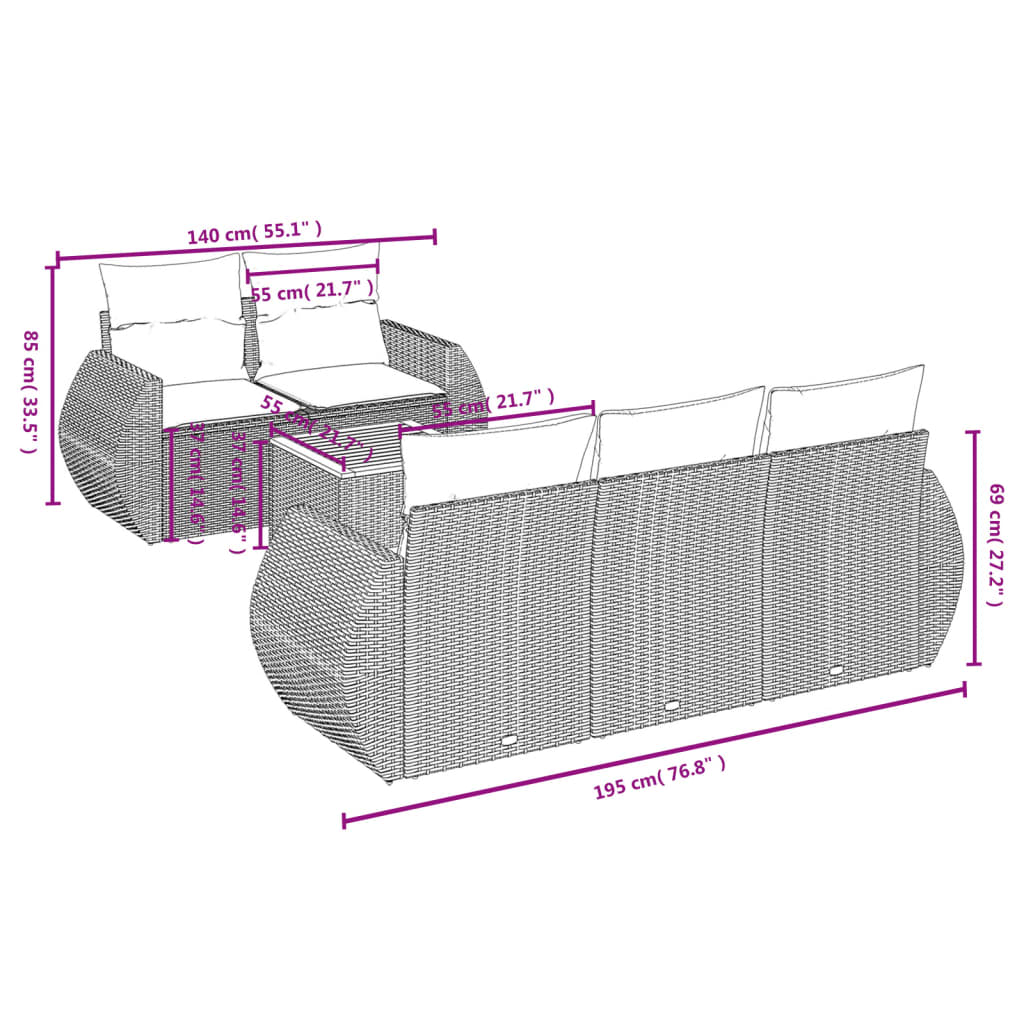 Set mobilier grădină cu perne, 6 piese, gri, poliratan