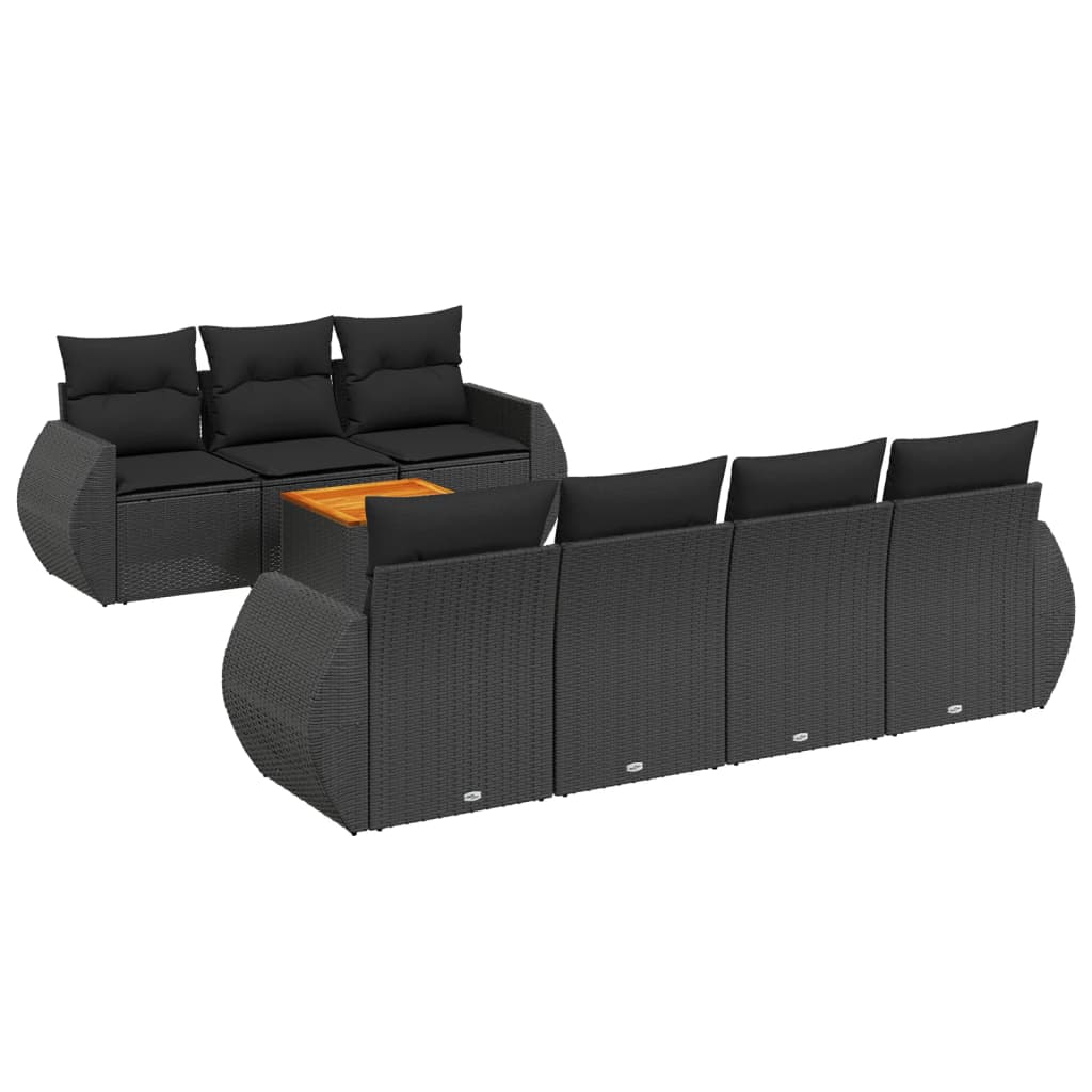 Set mobilier de grădină cu perne, 8 piese, negru, poliratan