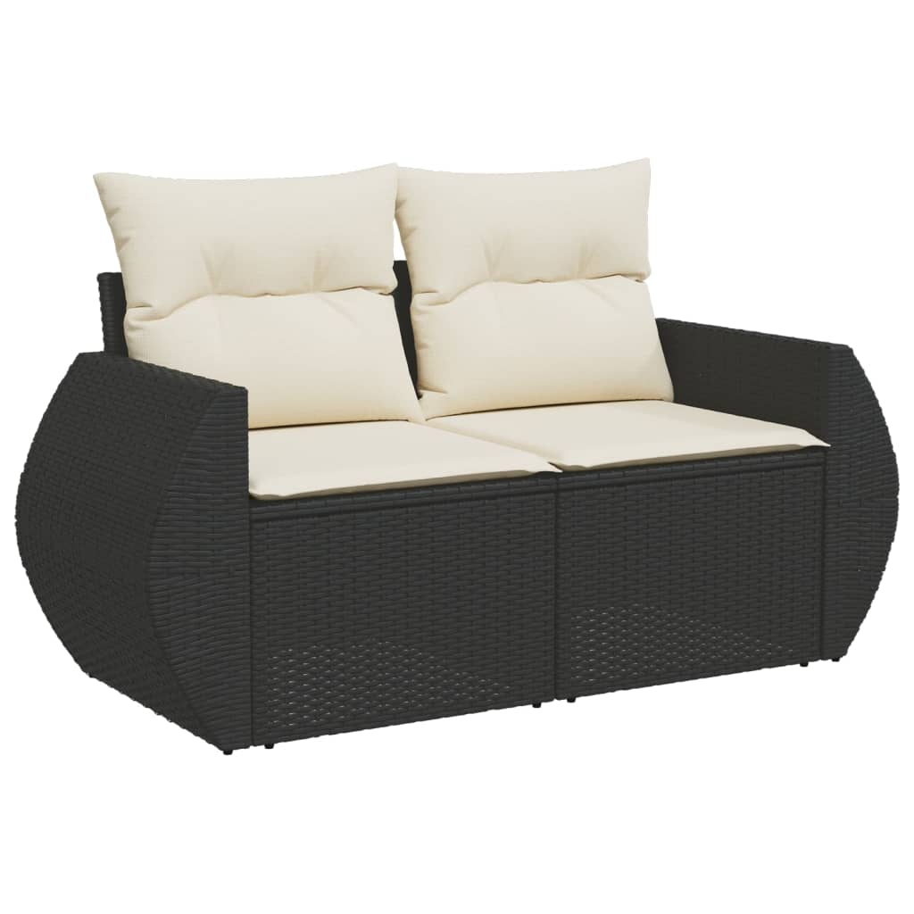 Set mobilier de grădină cu perne, 8 piese, negru, poliratan