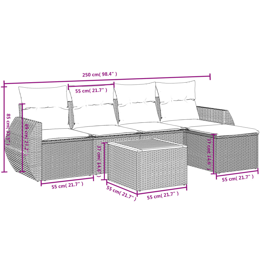 Set mobilier de grădină cu perne, 6 piese, negru, poliratan