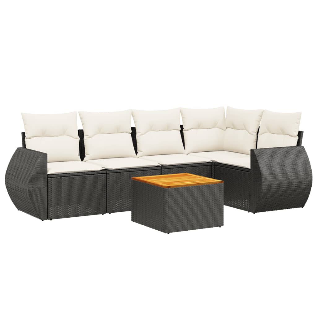 Set mobilier de grădină cu perne, 6 piese, negru, poliratan