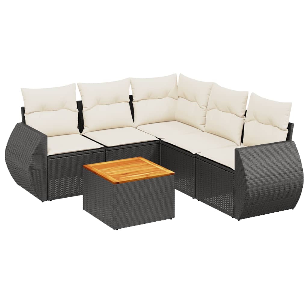 Set mobilier de grădină cu perne, 6 piese, negru, poliratan