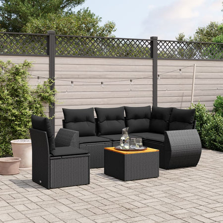 Set mobilier de grădină cu perne, 6 piese, negru, poliratan