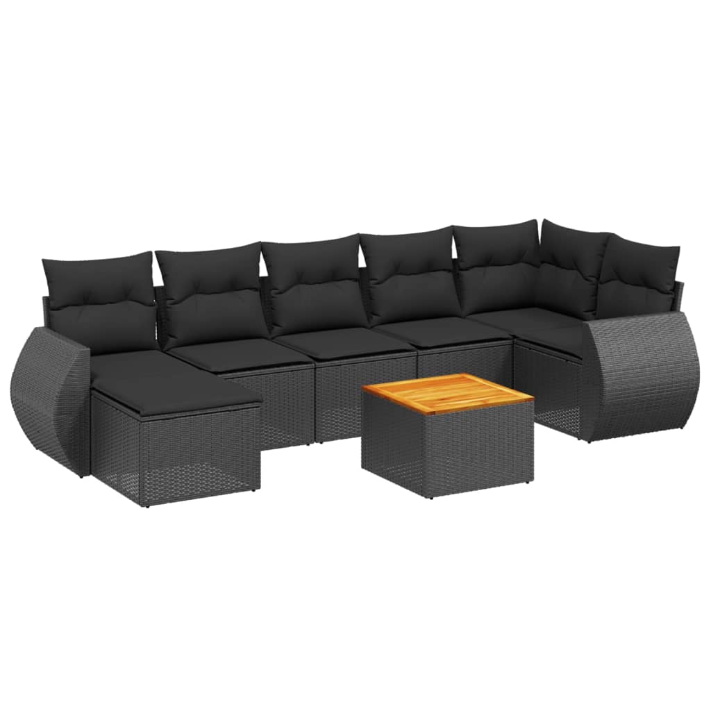 Set mobilier de grădină cu perne, 8 piese, negru, poliratan