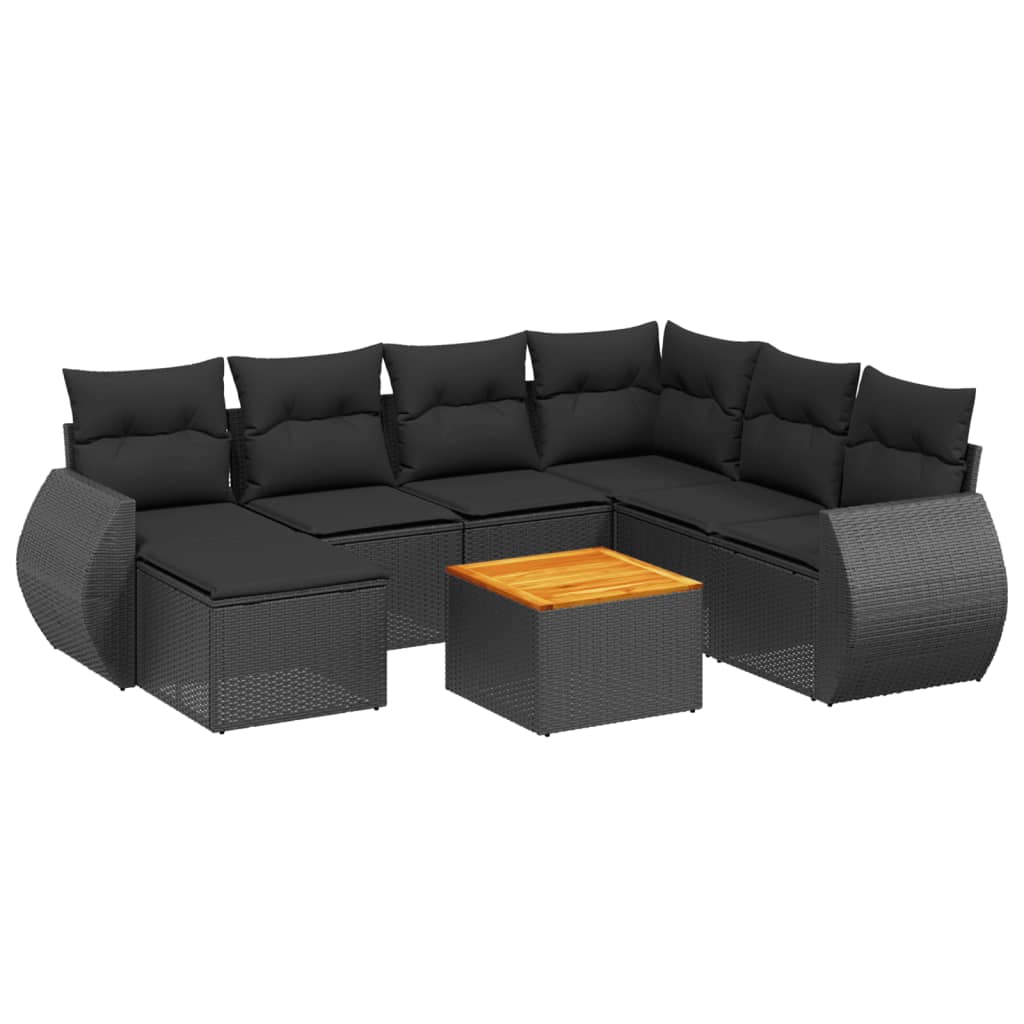 Set mobilier de grădină cu perne, 8 piese, negru, poliratan