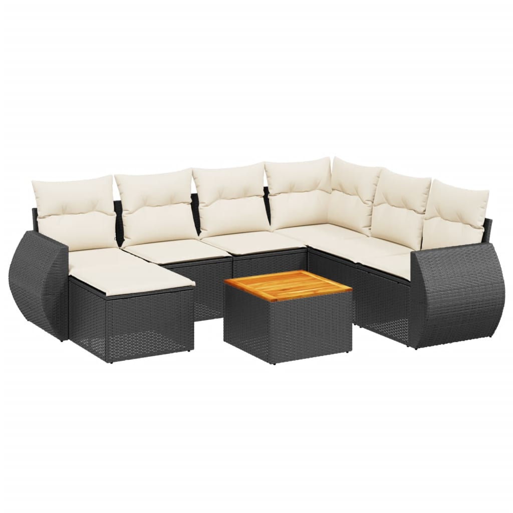 Set mobilier de grădină cu perne, 8 piese, negru, poliratan