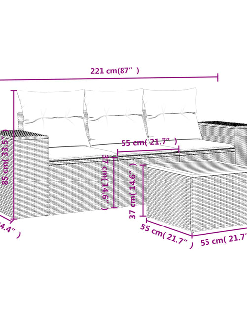 Încărcați imaginea în vizualizatorul Galerie, Set mobilier de grădină cu perne, 4 piese, negru, poliratan
