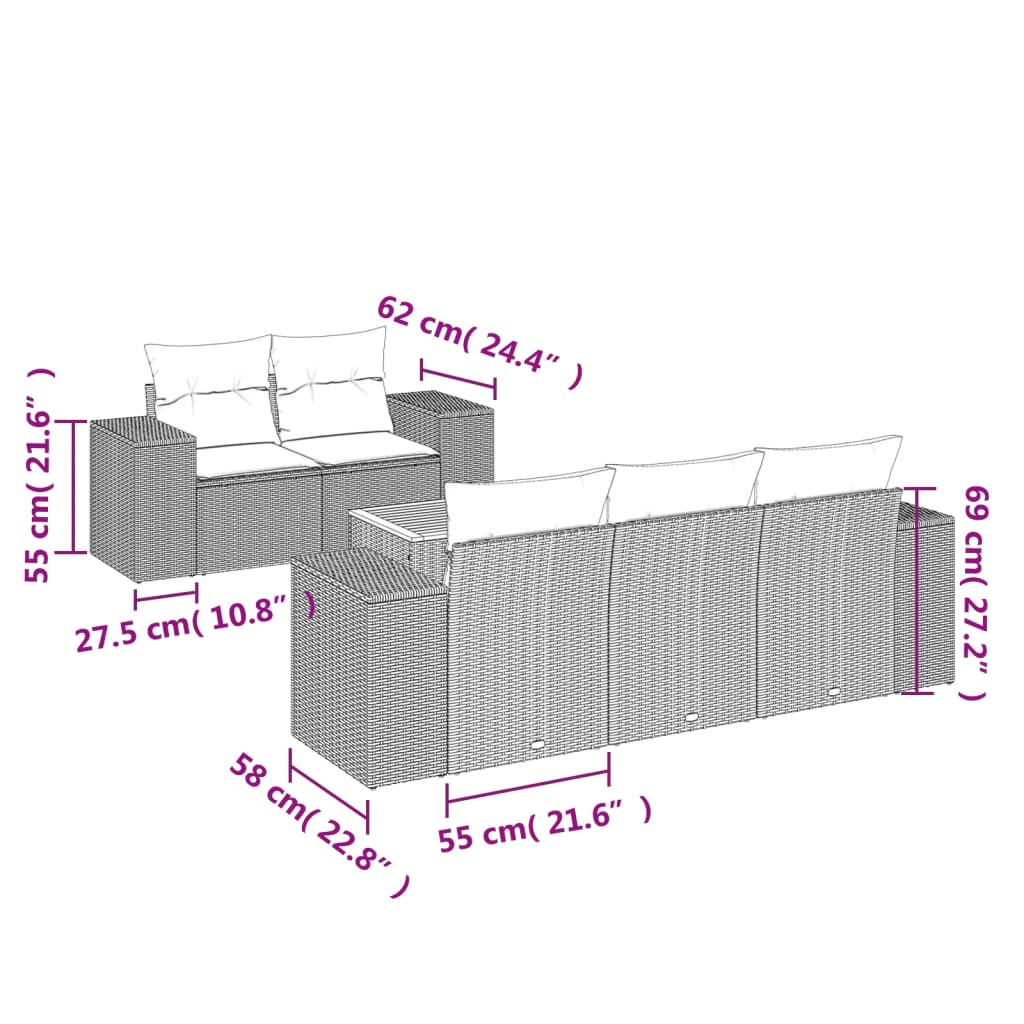 Set mobilier de grădină cu perne, 6 piese, negru, poliratan