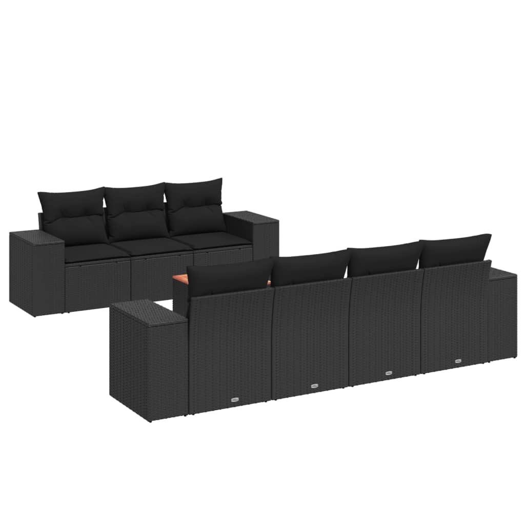 Set mobilier de grădină cu perne, 8 piese, negru, poliratan