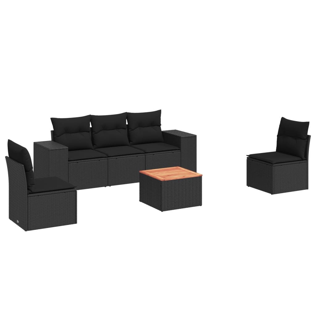 Set mobilier de grădină cu perne, 6 piese, negru, poliratan