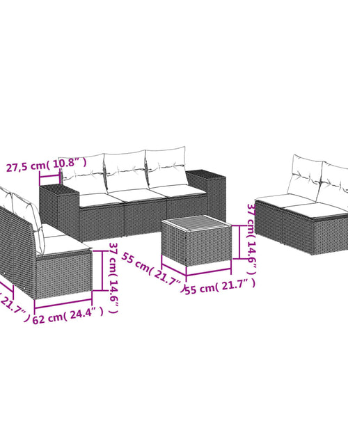 Încărcați imaginea în vizualizatorul Galerie, Set mobilier de grădină cu perne, 8 piese, negru, poliratan
