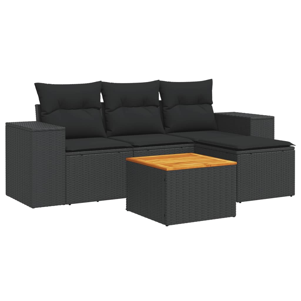 Set mobilier de grădină cu perne, 5 piese, negru, poliratan