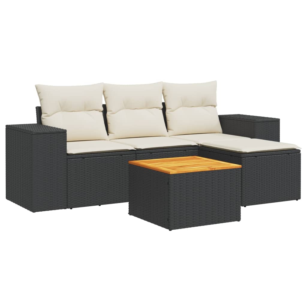 Set mobilier de grădină cu perne, 5 piese, negru, poliratan