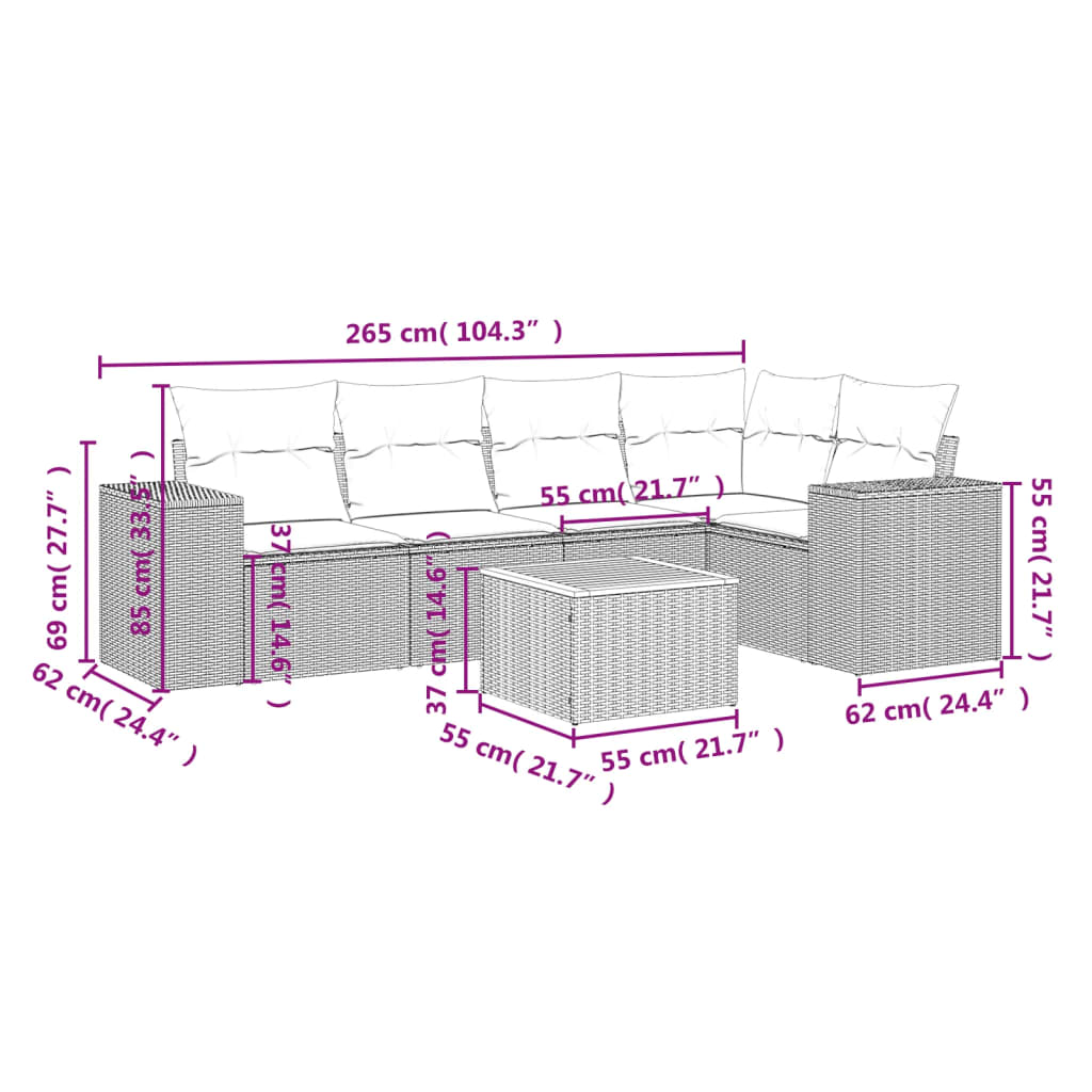 Set mobilier de grădină cu perne, 6 piese, negru, poliratan