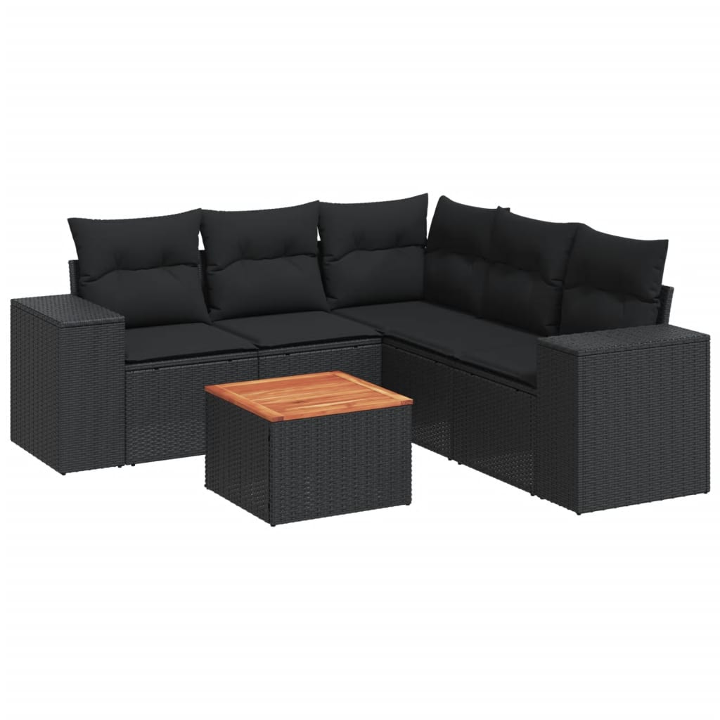 Set mobilier de grădină cu perne, 6 piese, negru, poliratan