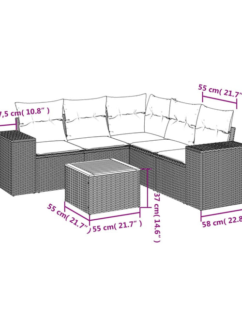 Încărcați imaginea în vizualizatorul Galerie, Set mobilier de grădină cu perne, 6 piese, negru, poliratan
