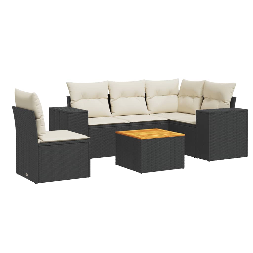 Set mobilier de grădină cu perne, 6 piese, negru, poliratan