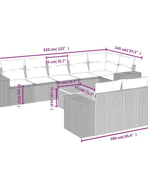 Загрузите изображение в средство просмотра галереи, Set canapele de grădină, 9 piese, cu perne, bej, poliratan
