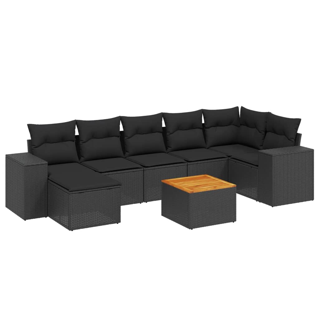 Set mobilier de grădină cu perne, 8 piese, negru, poliratan