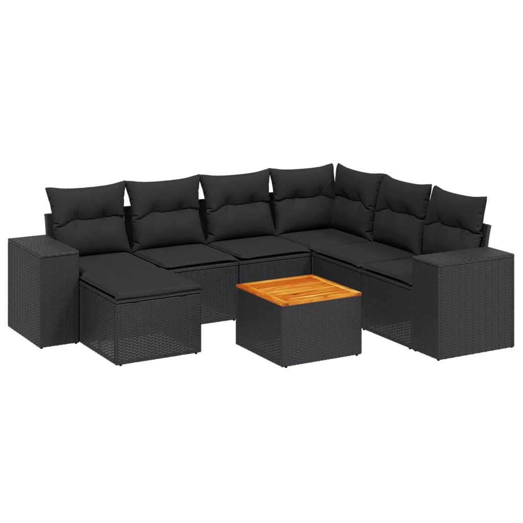 Set mobilier de grădină cu perne, 8 piese, negru, poliratan