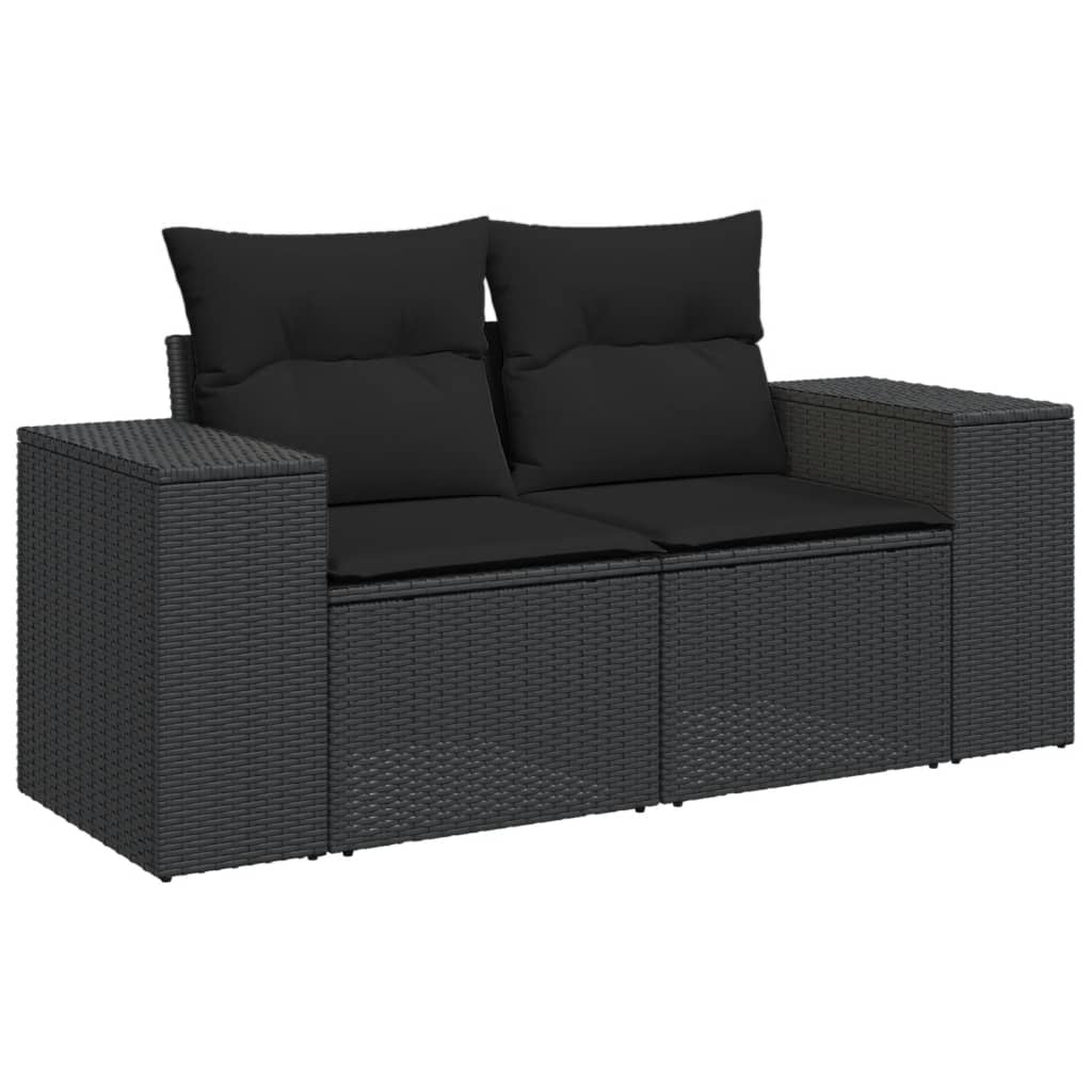 Set mobilier de grădină cu perne, 8 piese, negru, poliratan