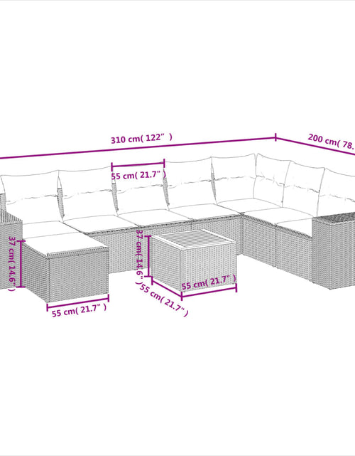 Загрузите изображение в средство просмотра галереи, Set mobilier de grădină cu perne, 9 piese, negru, poliratan
