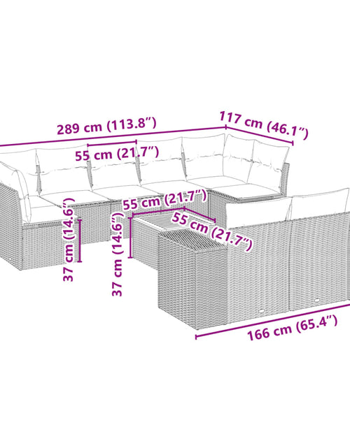 Загрузите изображение в средство просмотра галереи, Set mobilier de grădină cu perne, 10 piese, gri, poliratan
