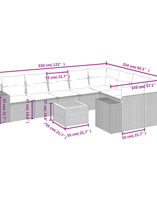 Загрузите изображение в средство просмотра галереи, Set canapele de grădină cu perne, 10 piese, bej, poliratan
