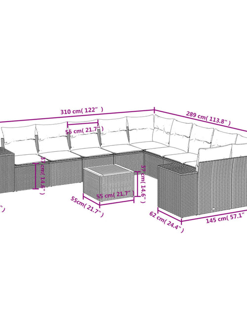Загрузите изображение в средство просмотра галереи, Set canapele de grădină cu perne, 11 piese, bej, poliratan
